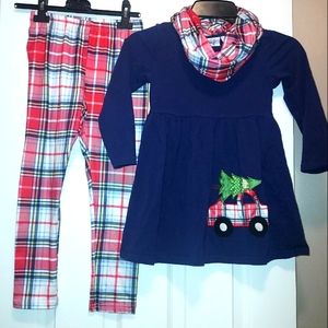 Girls Marie Nicole Navy Blue Boutique Plaid Christmas Car Scarf Outfit Size 6